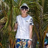 唐狮2015夏装新款T恤 男拼接迷彩袖圆...