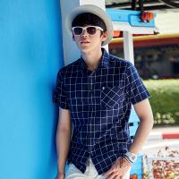 唐狮2015夏装新款衬衫 男斯文格子基本...