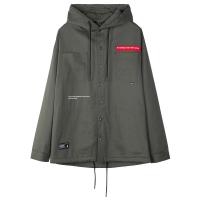 唐狮秋季工装衬衫男长袖连帽oversize韩版宽松学生衬衣外套潮