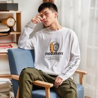 唐狮春秋男假两件圆领长袖T恤纯棉印花打底衫韩版卫衣潮学生上衣