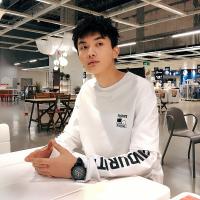 唐狮春款长袖T恤男青少年假两件印花圆领纯棉打底衫韩版潮