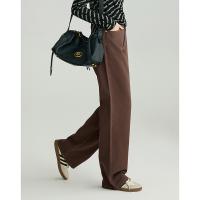 德玛纳巧克力色牛仔裤女冬季高腰垂感直筒阔...