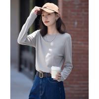 德玛纳长袖白色圆领t恤女士新款秋季设计感...