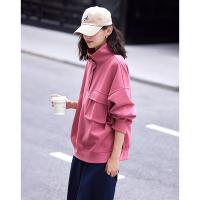 德玛纳粉色立领休闲卫衣女冬季新款时尚内搭...