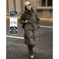 【复古长款连帽羽绒服】冬款斜插袋加腰带长...