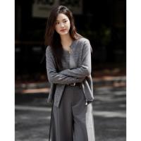 【灰色简约线衫】2024冬款圆领斜门襟拉...