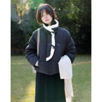 【中式毛料拼接】2024冬季款立领牛角扣...