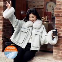 【拼接牛仔棉衣】冬季棉服女毛领高档拼接牛...