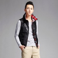 春装 唐狮男款帅气翻领休闲纯色棉背心马甲...