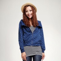 春装 唐狮女士时尚波点连帽翻领休闲经典卫...