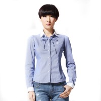 春装 唐狮女装时尚潮流清新条纹翻领长袖衬...