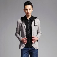 春装 唐狮潮流时尚男士假两件拉链连帽素色...