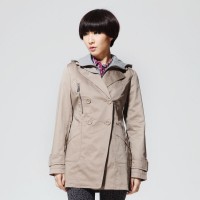 秋装 唐狮女装英气军装风双排扣连帽长款修...