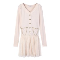 春装专柜 唐狮女款假两件式下摆网纱针织连...