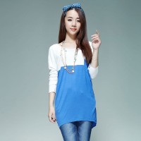 春装 唐狮正品女宽松撞色拼接长袖T恤H7...