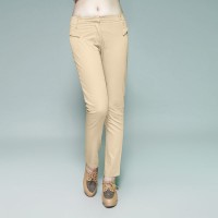 春装 唐狮正品女纯色中腰修身休闲长裤 #...