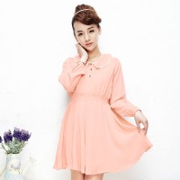 秋装 唐狮正品女素色雪纺连衣裙#6133...