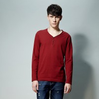 春装 唐狮正品男长袖素色半开胸T恤#61...