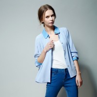 春装 唐狮正品 女撞色翻领衬衫#6141...