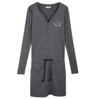 唐狮正品 女通勤长款T恤 V领纯色简约直...